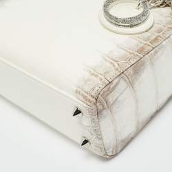 Pre Owned Dior White/Brown Himalayan Crocodile Small Lady Dior Tote