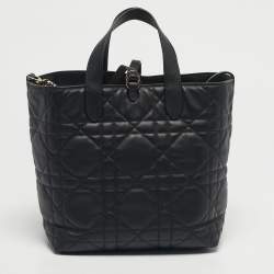 Pre Owned Dior Black Cannage Leather Medium Dior Toujours Vertical Tote