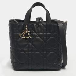 Pre Owned Dior Black Cannage Leather Medium Dior Toujours Vertical Tote