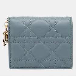 Pre Owned Dior Cloud Blue Cannage Leather Mini Lady Dior Gardenia Wallet
