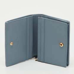 Pre Owned Dior Cloud Blue Cannage Leather Mini Lady Dior Gardenia Wallet