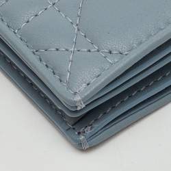 Pre Owned Dior Cloud Blue Cannage Leather Mini Lady Dior Gardenia Wallet
