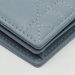 Pre Owned Dior Cloud Blue Cannage Leather Mini Lady Dior Gardenia Wallet