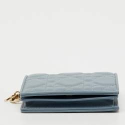Pre Owned Dior Cloud Blue Cannage Leather Mini Lady Dior Gardenia Wallet