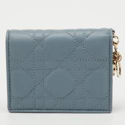 Pre Owned Dior Cloud Blue Cannage Leather Mini Lady Dior Gardenia Wallet