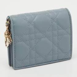 Pre Owned Dior Cloud Blue Cannage Leather Mini Lady Dior Gardenia Wallet