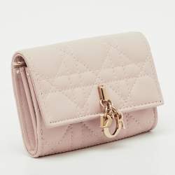 Pre Owned Dior Powder Beige Cannage Leather My Dior Glycine Wallet