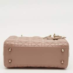 Pre Owned Dior Dusty Pink Quilted Leather Small Lady Dior My ABCDior Tote