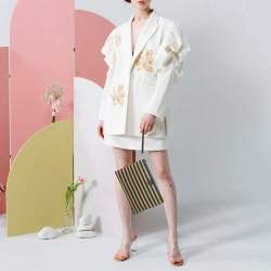 Pre Owned Dior Caro Daily Navy Blue/Beige Canvas and Raffia Pouch