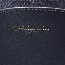 Pre Owned Dior Caro Daily Navy Blue/Beige Canvas and Raffia Pouch