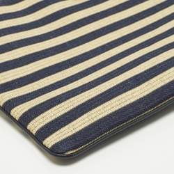 Pre Owned Dior Caro Daily Navy Blue/Beige Canvas and Raffia Pouch