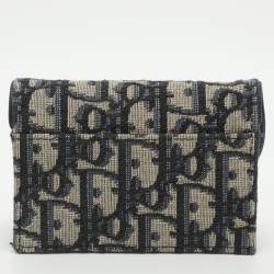 Pre Owned محفظة بطاقات ديور سدل قماش أوبليك أزرق بحري وجلد