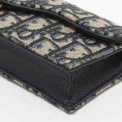 Pre Owned محفظة بطاقات ديور سدل قماش أوبليك أزرق بحري وجلد