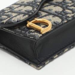 Pre Owned محفظة بطاقات ديور سدل قماش أوبليك أزرق بحري وجلد