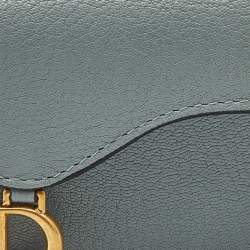 Pre Owned حامل بطاقات جلد أزرق فاتح من ديور سادل