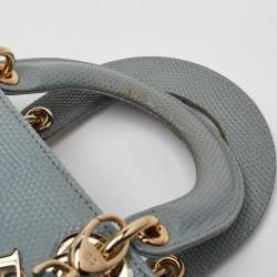 Pre Owned حقيبة يد توتس ديور ليدي ديور جلد سحلية رمادي فاتح صغير