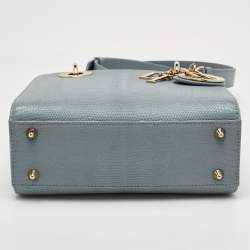 Pre Owned حقيبة يد توتس ديور ليدي ديور جلد سحلية رمادي فاتح صغير