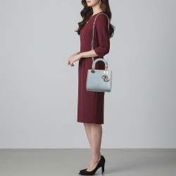 Pre Owned حقيبة يد توتس ديور ليدي ديور جلد سحلية رمادي فاتح صغير