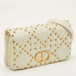 Pre Owned Dior Macrocannage Star Quilted Caro White Leather Flap Shoulder Bag