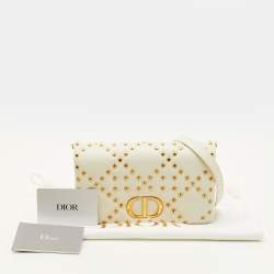 Pre Owned Dior Macrocannage Star Quilted Caro White Leather Flap Shoulder Bag
