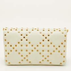 Pre Owned Dior Macrocannage Star Quilted Caro White Leather Flap Shoulder Bag