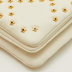 Pre Owned Dior Macrocannage Star Quilted Caro White Leather Flap Shoulder Bag