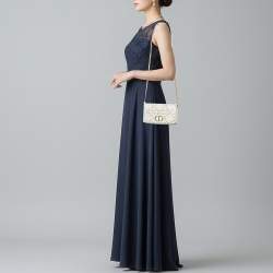 Pre Owned Dior Macrocannage Star Quilted Caro White Leather Flap Shoulder Bag