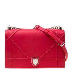 Pre Owned Dior Red Leather Large Diorama Flap Shoulder bag