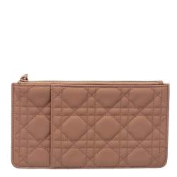 Dior Old Rose Ultra Matte Cannage Quilted Leather Lady Dior Card Holder 
