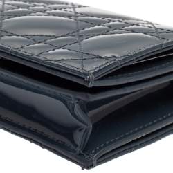مملوكة مسبقًا Dior Dark Grey Cannage Patent Leather Mini Lady Dior Wallet