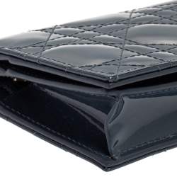 مملوكة مسبقًا Dior Dark Grey Cannage Patent Leather Mini Lady Dior Wallet