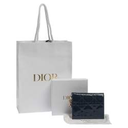 مملوكة مسبقًا Dior Dark Grey Cannage Patent Leather Mini Lady Dior Wallet