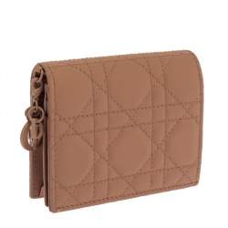 Pre Owned Dior Beige Ultramatte Cannage Leather Mini Lady Dior Wallet