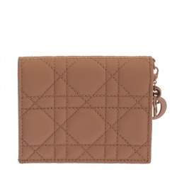 Pre Owned Dior Beige Ultramatte Cannage Leather Mini Lady Dior Wallet