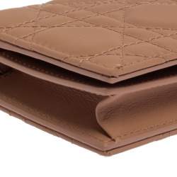 Pre Owned Dior Beige Ultramatte Cannage Leather Mini Lady Dior Wallet