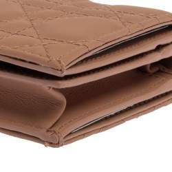 Pre Owned Dior Beige Ultramatte Cannage Leather Mini Lady Dior Wallet