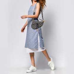 Pre Owned Dior Blue Diorissimo Canvas and Leather Saddle Bag