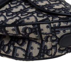 Pre Owned Dior Blue Diorissimo Canvas and Leather Saddle Bag