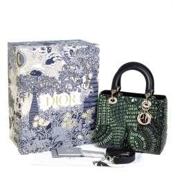 مملوكة مسبقًا Dior Black Animal Embroidered Leather Medium Lady Dior Shoulder Bag