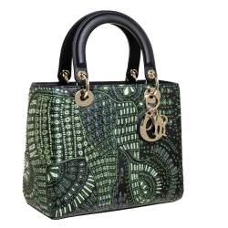 مملوكة مسبقًا Dior Black Animal Embroidered Leather Medium Lady Dior Shoulder Bag