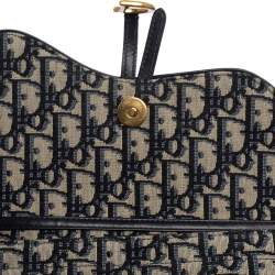 Pre Owned Dior Beige/Blue Oblique Canvas Saddle Wallet On Chain