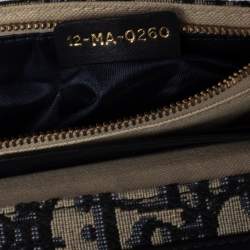 Pre Owned Dior Beige/Blue Oblique Canvas Saddle Wallet On Chain