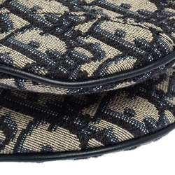 Pre Owned Dior Blue Oblique Canvas and Leather Saddle Bag