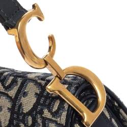 Pre Owned Dior Blue Oblique Canvas and Leather Saddle Bag