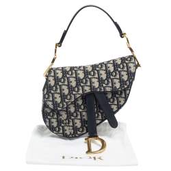 Pre Owned Dior Blue Oblique Canvas and Leather Saddle Bag