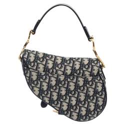 Pre Owned Dior Blue Oblique Canvas and Leather Saddle Bag