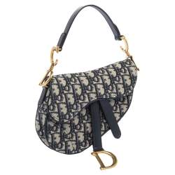 Pre Owned Dior Blue Oblique Canvas and Leather Saddle Bag