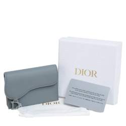 Pre Owned Dior Grey Ultramatte Leather Saddle 5-Gusset Card Holder