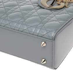 Pre Owned Dior Grey Cannage Quilted Patent Leather Small Lady Dior Bag