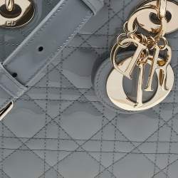 Pre Owned Dior Grey Cannage Quilted Patent Leather Small Lady Dior Bag